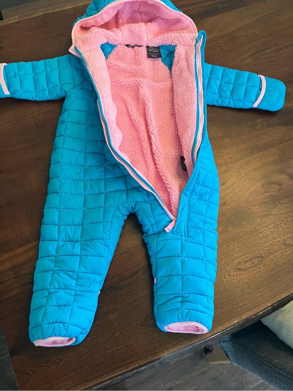 Snozu Turquoise One-Piece Snowsuit with Pink Lining